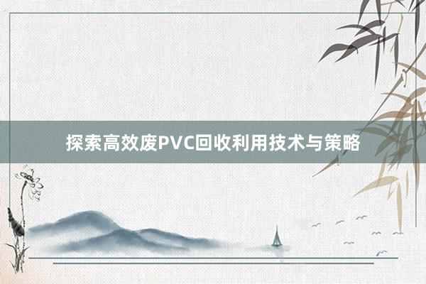 探索高效废PVC回收利用技术与策略